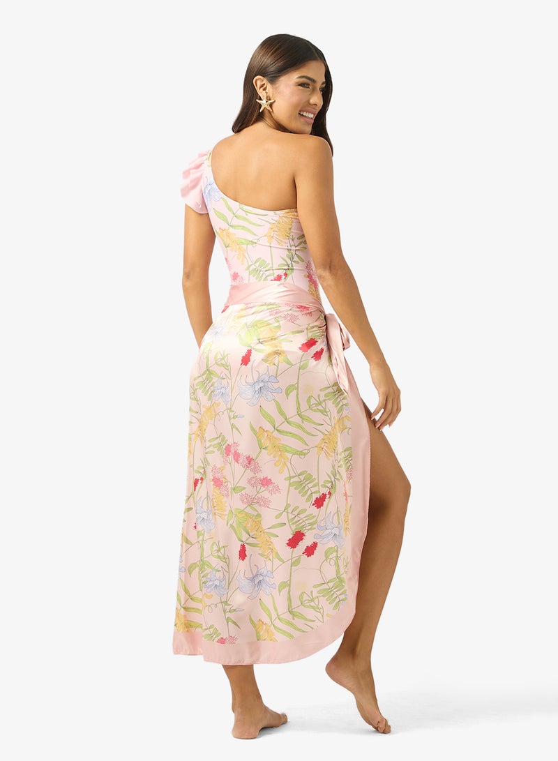 ELLA One Shoulder Printed Swimsuit With Sarong - Image 2